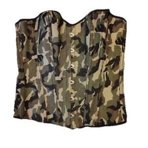 Camo Corset Girdle Button Front Top Womens M Boned Adjustable